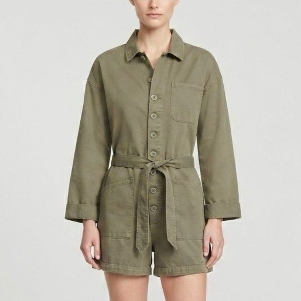 Pistola Romper Womens Small Olive Green Long Sleeve Belted Utility Cargo Cotton